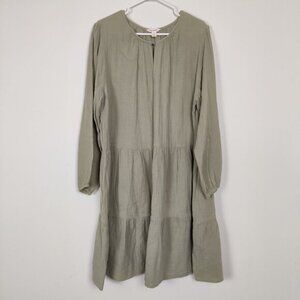 Joe Fresh Womens Dress Midi Size 1X Green Cotton Boho Cottagecore